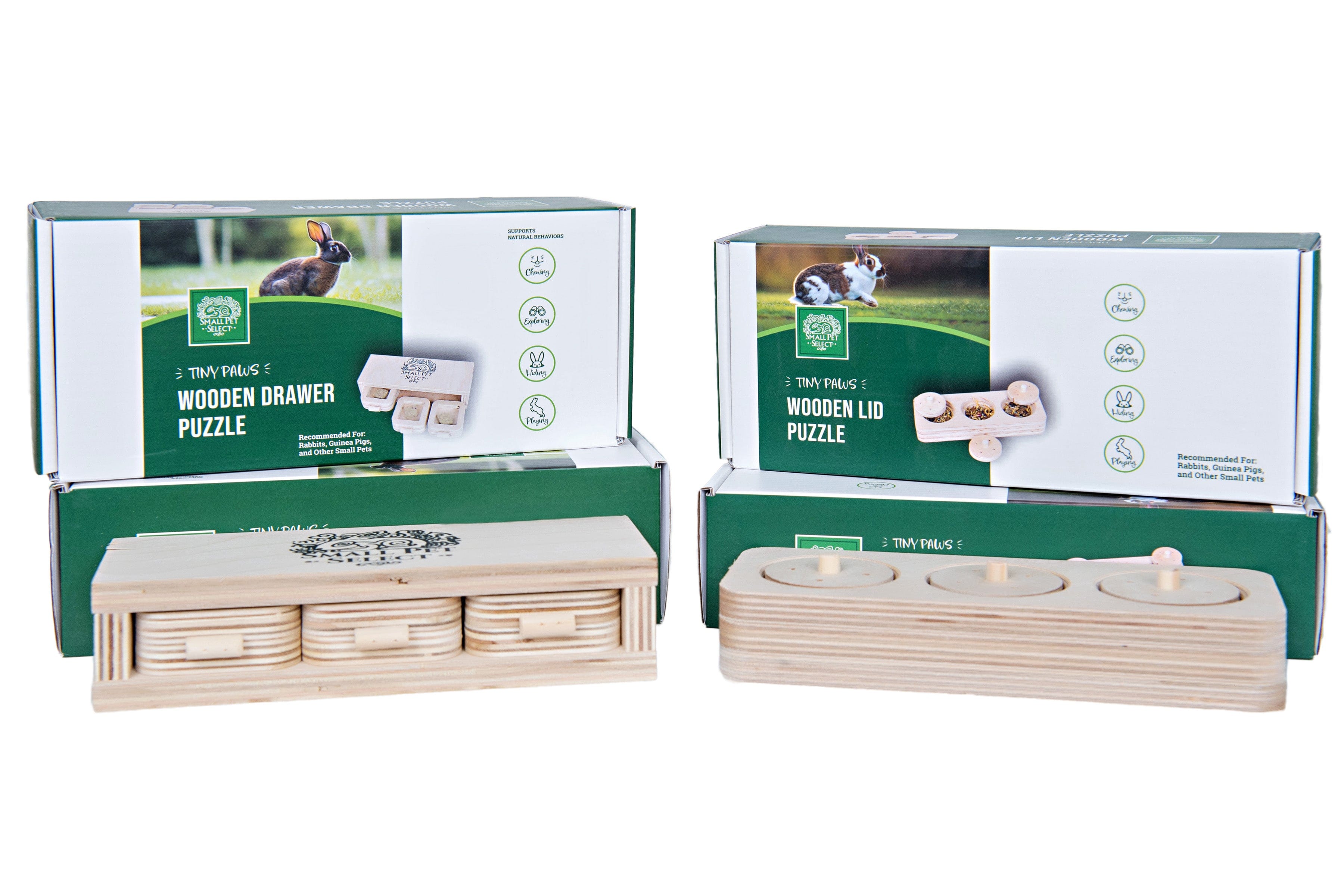 Wooden Foraging Puzzle and Wooden Drawer Puzzle Bundle – Small Pet